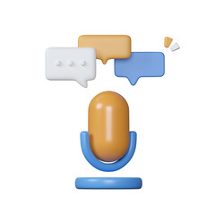 Poster - Microphone with chat bubbles on blue background. concept of social media messages or podcast. 3d render illustration