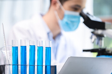 Wall Mural - health care researchers working in life science laboratory, medical science technology research work