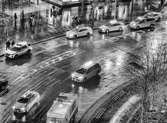 Sticker - Night traffic along Columbus Circle roundabout in Manhattan, aer