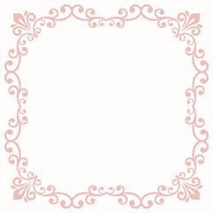 Sticker - Classic vector vintage pink square frame with arabesques and orient elements. Abstract ornament with place for text. Vintage pattern