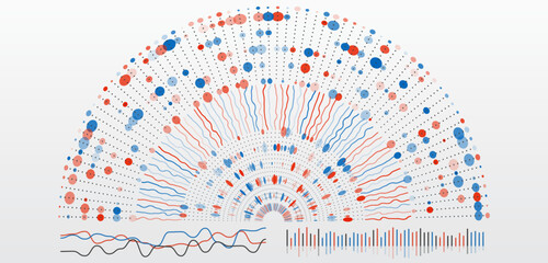 Poster - Structuring the flow of information. Data analytics concept. Sorting a large amount of data on a dark background. Big data visualization. Futuristic network or business analytics.