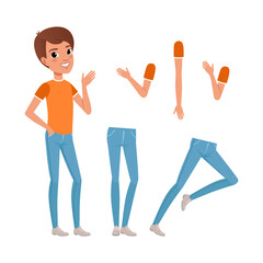 Wall Mural - Full length portrait of smiling boy, legs and arms set. Cute boy character creation, constructor for animation cartoon vector illustration