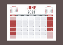 Calendar For June 2023 Starts Sunday, Vector Calendar Design June 2023 Year