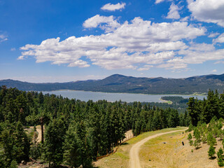 Wall Mural - Sunny aerial view of the Big bear lake