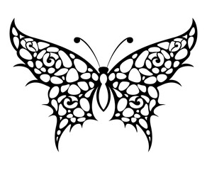 Tattoo, tribal style butterfly illustration. Tattoo style logo design concept. Isolated on white background.