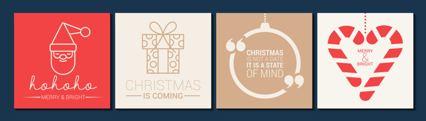 Wall Mural - ornate merry christmas greeting cards. trendy square winter holidays art templates