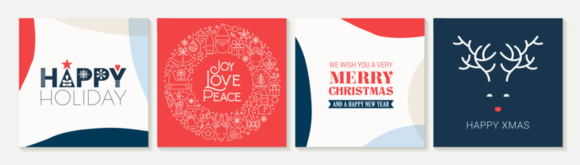Wall Mural - ornate merry christmas greeting cards. trendy square winter holidays art templates