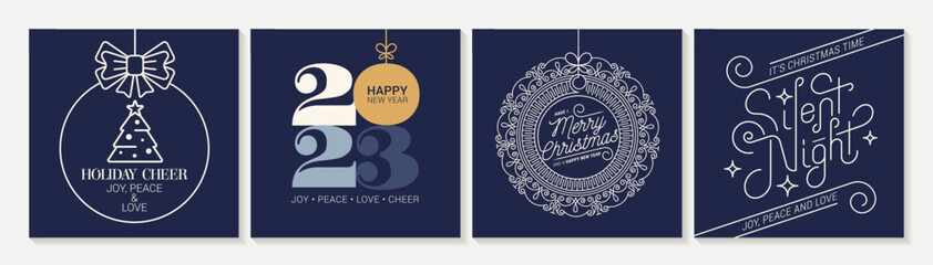 Wall Mural - ornate merry christmas greeting cards. trendy square winter holidays art templates