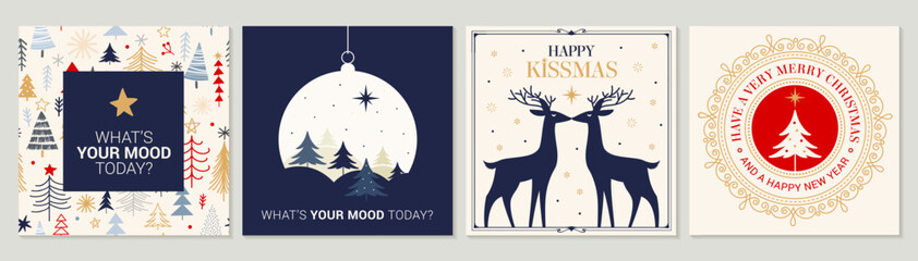Wall Mural - ornate merry christmas greeting cards. trendy square winter holidays art templates