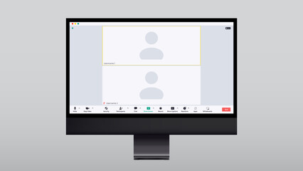 video conference call interface vector template. online communication computer program screen mock up. remote quarantine learning, job, training, webinar. white background. Vector illustration