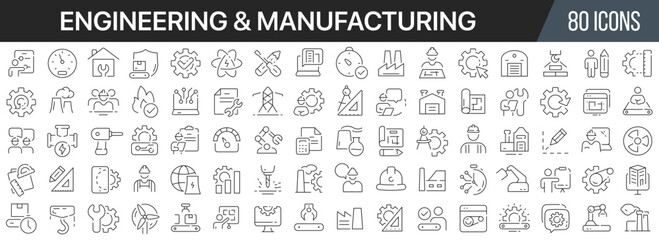 Poster - Engineering and manufacturing line icons collection. Big UI icon set in a flat design. Thin outline icons pack. Vector illustration EPS10