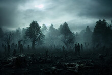 Zombies On Halloween Night Surreal Fantasy 3d Illustration