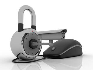 Poster - 3d rendering mouse connected CCTV camera protection lock