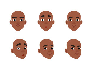 Wall Mural - Face of teenage African American boy with different emotions set. Cute teenager character creation, constructor for animation cartoon vector illustration