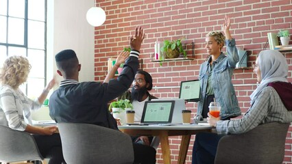 Aufkleber - Diversity, business people and team decision hands for volunteer in teambuilding activity at the office. Group of employee workers in teamwork, strategy and volunteers in project delegation at work