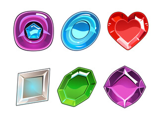 Poster - Colorful gems and jewel buttons for mobile app and game design cartoon vector illustration