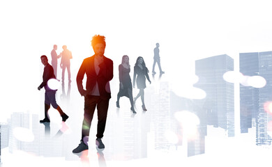 Wall Mural - Silhouettes of busy business people wearing formal wear work tog