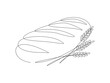 © Olga Rai - One continuous line drawing of french baguette bread. Baking loaf logo for bakery shop with plant wheat in simple linear style. Outline editable stroke. Doodle vector illustration
