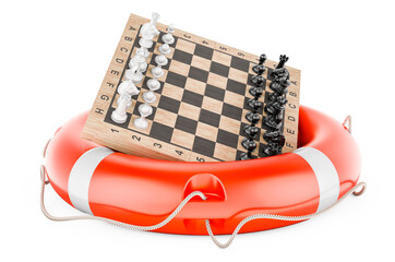 Poster - Chess inside lifebuoy, 3D rendering