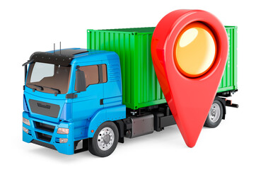 Poster - Container truck with map pointer, 3D rendering