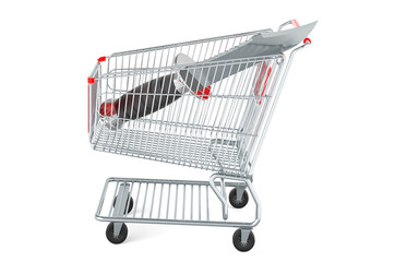 Poster - shopping cart with hunting knife, 3d rendering