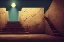 Abstract Marble Staircase And Full Moon