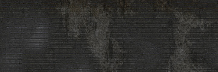 Dark horror grunge wall panoramic banner with halftone engrave lines. Dust overlay distress texture. Dirty splattered watercolor drips . Black Friday or Halloween effect with granules and chalk.	