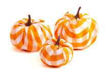 Orange Gingham Decorative Pumpkins Isolated On A White Background