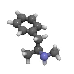 Poster - methamphetamine (crystal, meth) psychostimulant drug, molecular model.