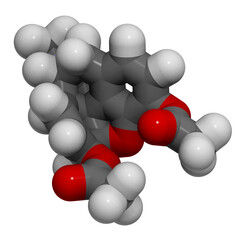 Poster - heroin (diacetylmorphine) narcotic drug, molecular model.