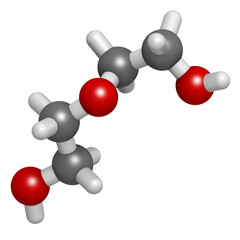 Poster - Diethylene glycol chemical solvent molecule. Highly toxic. Used as adulterant in wine, syrups and counterfeit drugs.