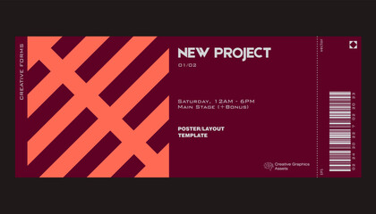 Aufkleber - ticket vector template layout with abstract vector geometric shapes. brutalism inspired graphics. gr