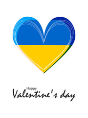 Canvas Print - Happy Valentine's Day greeting card with a big heart in the colors of the flag of Ukraine blue and yellow on a white vertical banner. 