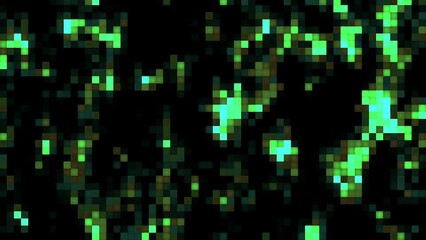 Poster - Shimmering pixel pattern moves on black background. Motion. Bright flickering pixels move in stream. Computer stream with flickering pixels