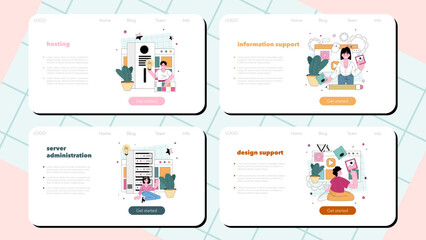 Poster - Website technical support web banner or landing page set. Idea of web