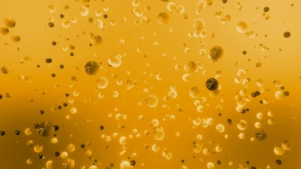Poster - Abstract bubbles flowing chaotically on a colorful background. Motion. Small spheres floating in weightlessness.