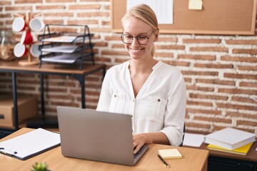 Sticker - Young blonde woman business worker using laptop working at office