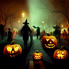 Wall Mural - halloween street celebration