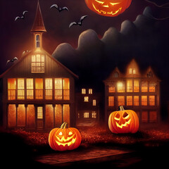 Wall Mural - halloween school background with pumpkins