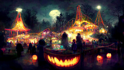 Wall Mural - halloween amusement park 