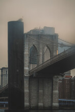 City Skyline Fog Cold Winter Brooklyn Bridge New York Manhattan 