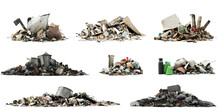 Pile Of Trash, Collection Of Garbage Heap, Isolated On White Background