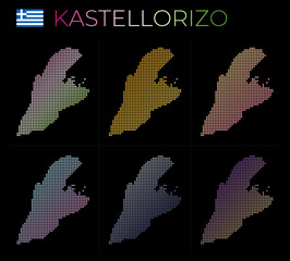 Kastellorizo dotted map set. Map of Kastellorizo in dotted style. Borders of the island filled with beautiful smooth gradient circles. Authentic vector illustration.