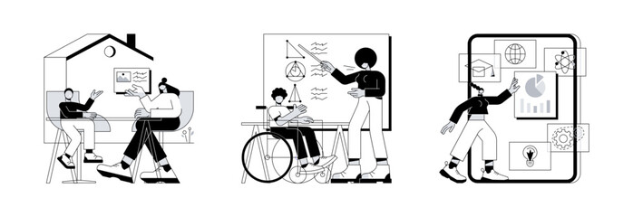 Fototapete - private schooling curriculum abstract concept vector illustration set. homeschooling, inclusive educ