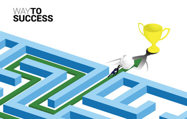 Poster - Silhouette of businessman pushing the rock to exit maze. Concept of business challenge and work hard.