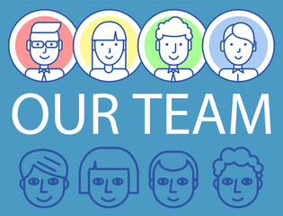 Poster - People communicate sharing data and news in social media. Global system community, teamwork via Internet meeting. Business team welcome new workers. Office work, partnership, coworking concept