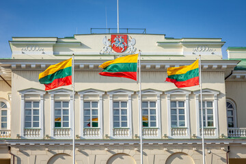 Wall Mural - Presidential Palace in Vilnius and Lithuanian flags at sunny day, Lithuania