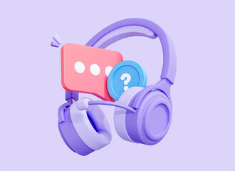 Fototapete - 3d headphones with message and question mark. customer support. hotline service for help and faq. he