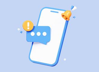 Poster - 3d mobile phone with speech bubble message and alert notification. info notice. not delivered messag