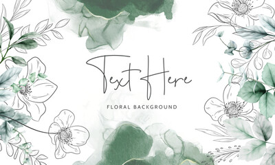 elegant flower line and watercolor floral background